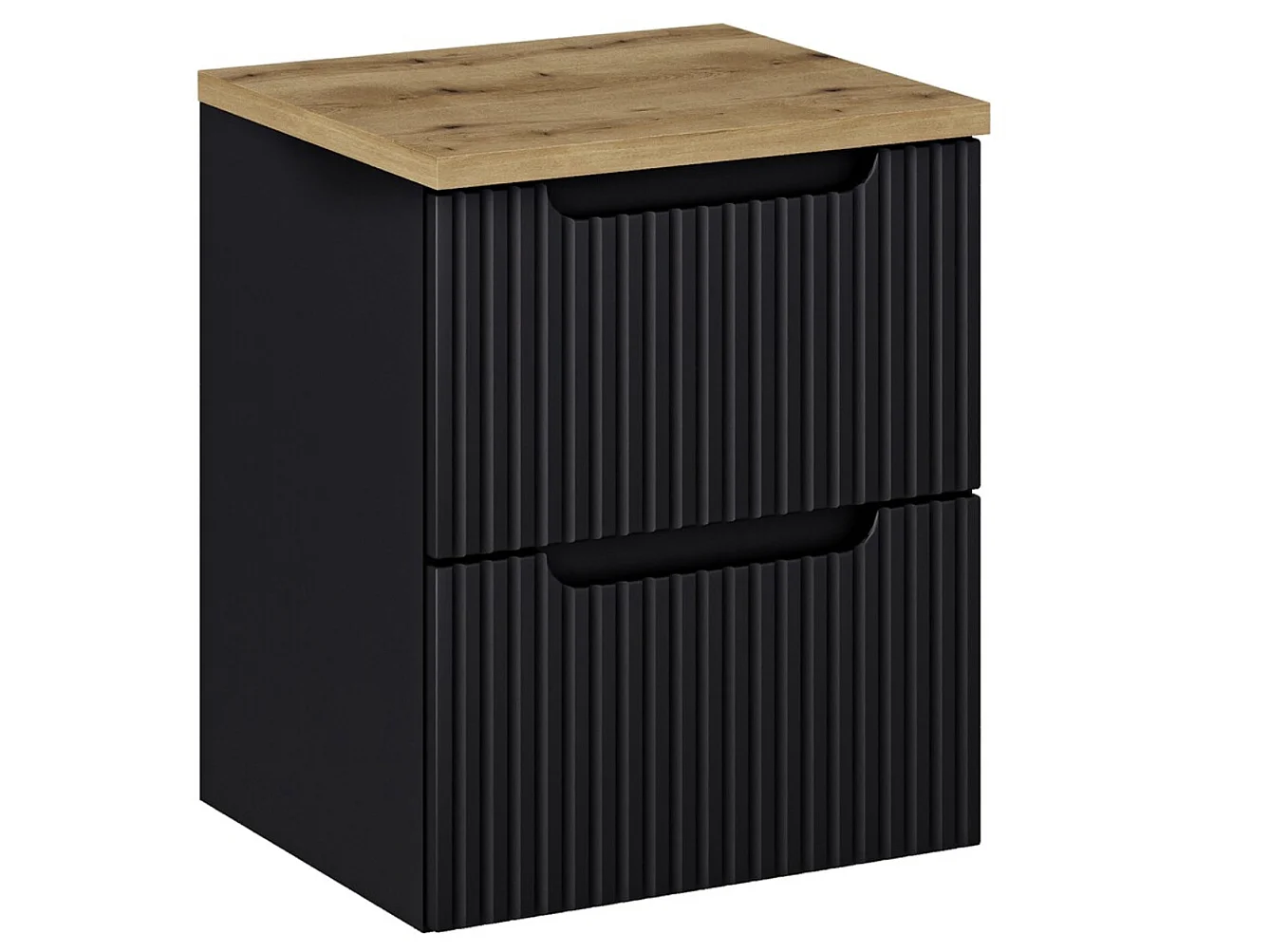 Meuble sous vasque suspendu 2 tiroirs avec plan NOVA-Noir-Plateau Naturel-Largeur 50 cm