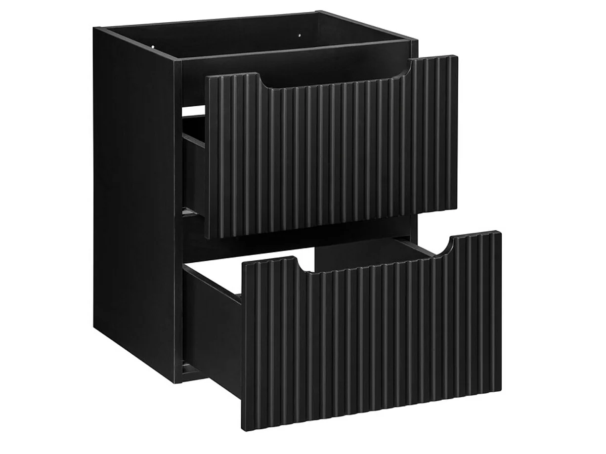 Meuble sous vasque suspendu 2 tiroirs avec plan NOVA-Noir-Plateau Naturel-Largeur 50 cm