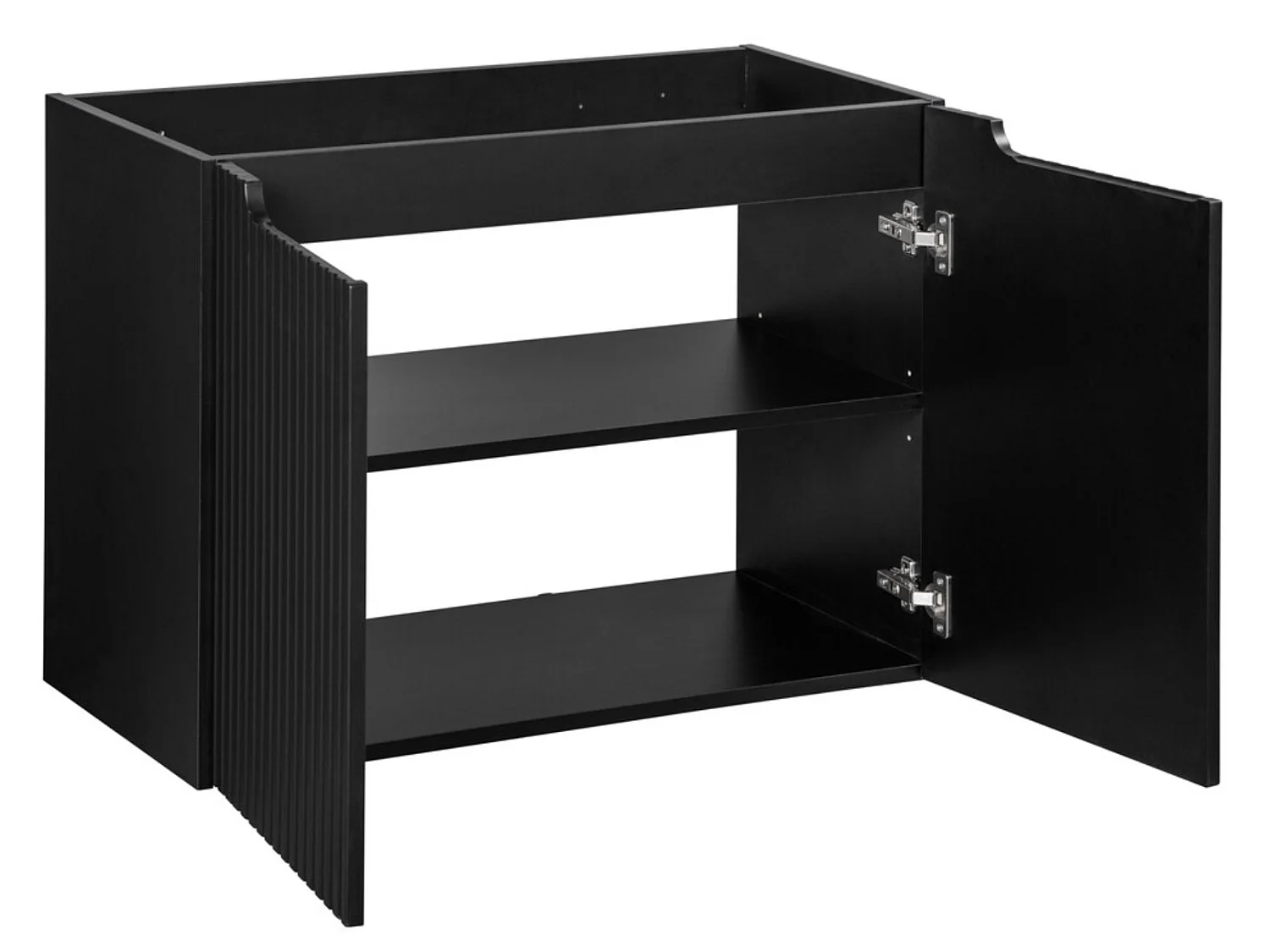 Meuble sous vasque suspendu 2 portes avec plan NOVA-Noir-Plateau Naturel-Largeur 60 cm