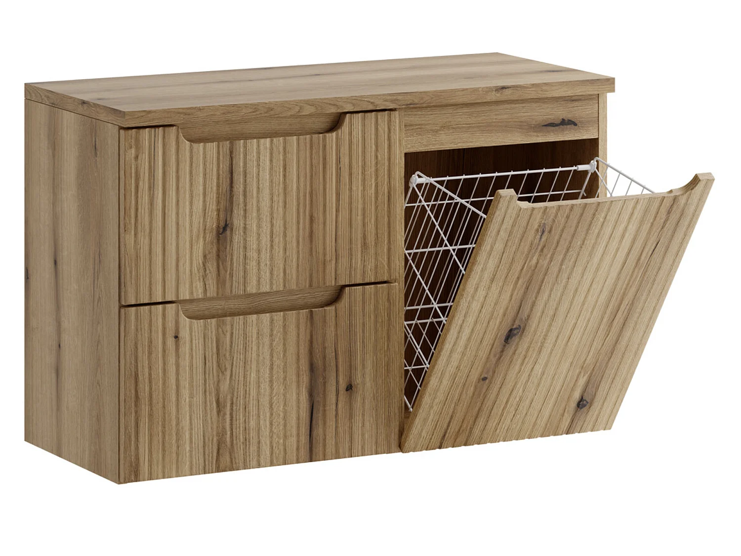 Ensemble meuble salle de bain suspendu NOVA 90cm Chêne naturel avec panier à linge