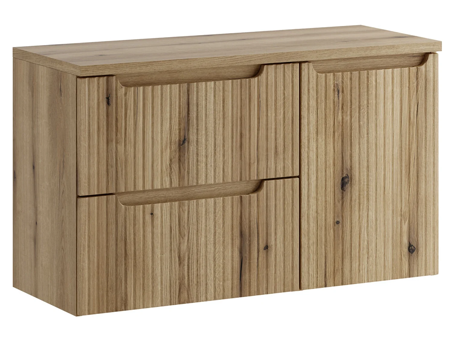 Ensemble meuble salle de bain suspendu NOVA 90cm Chêne naturel avec panier à linge