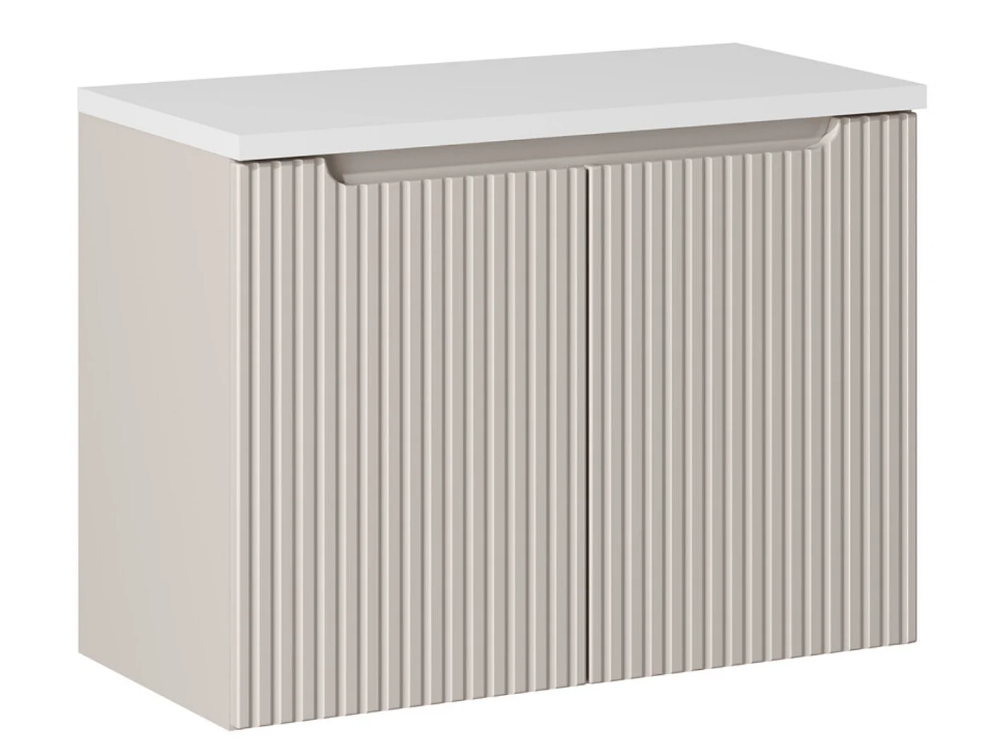 Meuble sous vasque suspendu 2 portes avec plan NOVA-Taupe-Plateau Blanc-Largeur 80 cm