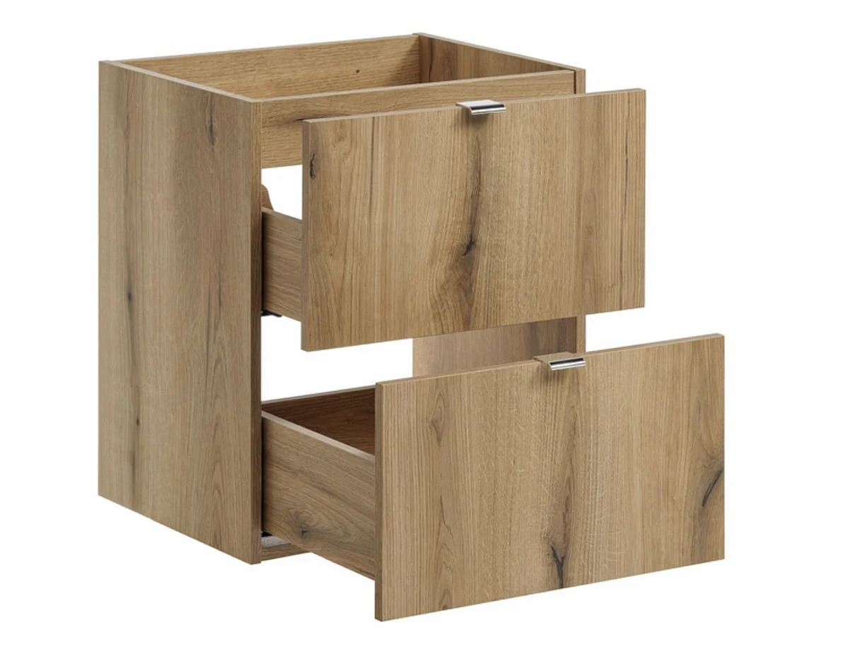 Meuble sous-vasque suspendu NOVA OAK 2 tiroirs avec plan de travail – Naturel et rangement pratique-Naturel/Blanc-Largeur 60 cm
