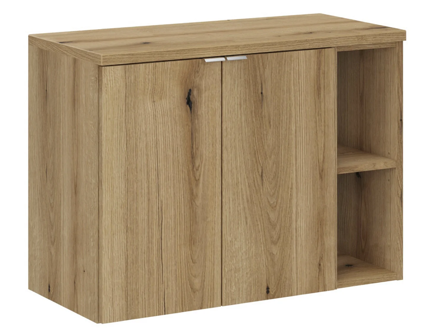 Meuble de salle de bain suspendu 2 portes avec plan de travail NOVA 80cm-Naturel