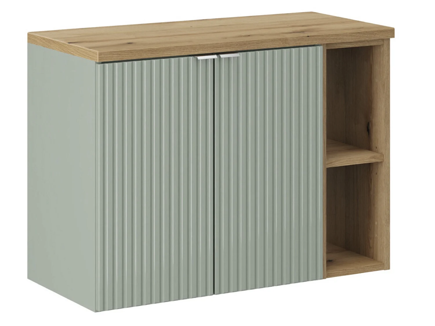 Meuble de salle de bain suspendu 2 portes avec plan de travail NOVA 80cm-Naturel