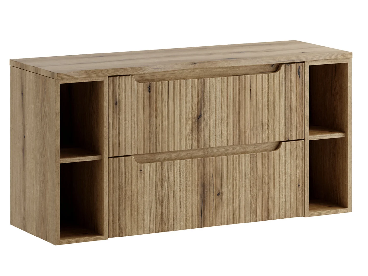 Meuble salle de bain suspendu NOVA Chêne naturel 120cm – 2 tiroirs et 2 étagères