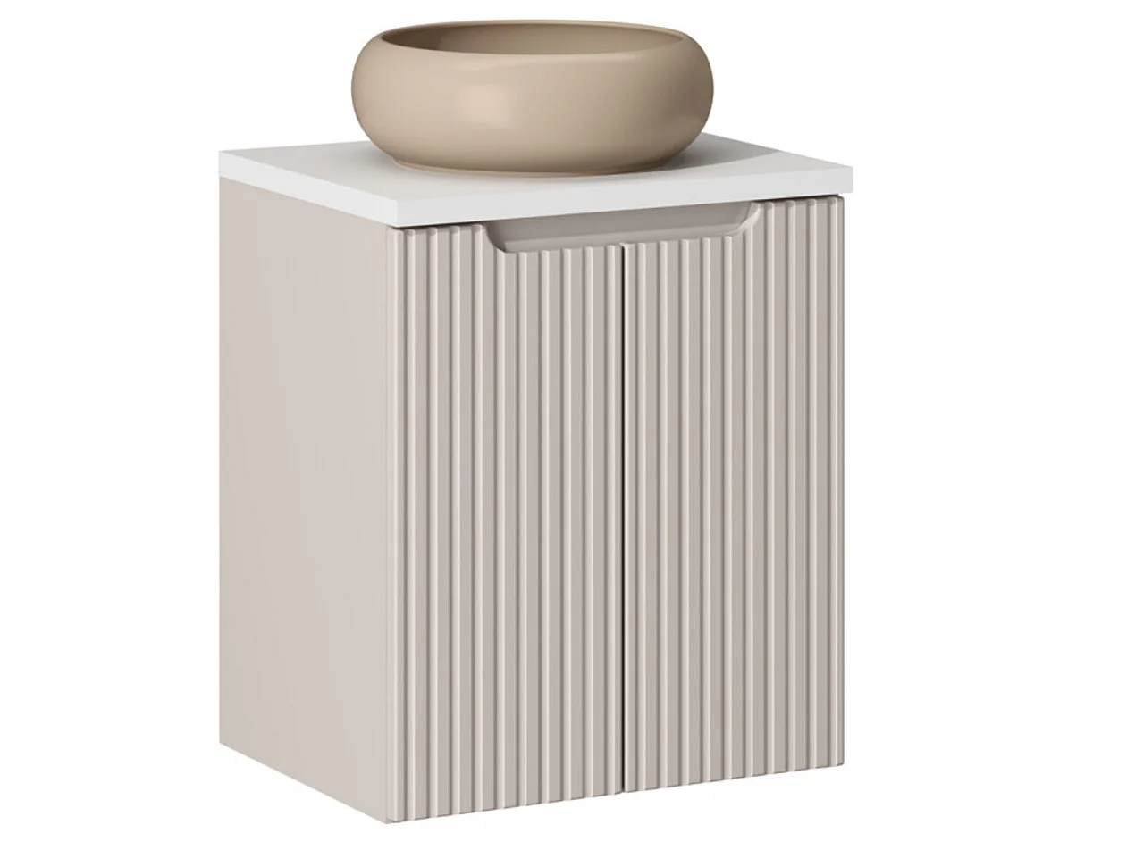 Meuble salle de bain suspendu 2 portes NOVA taupe – Vasque ronde cappuccino avec plan-Largeur 50 cm