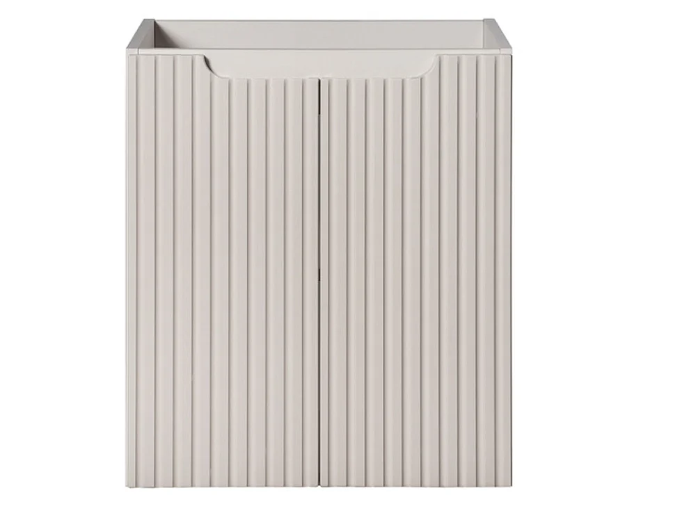 Meuble suspendu 2 portes avec vasque ovale blanche NOVA-Taupe/Naturel-Largeur 60 cm