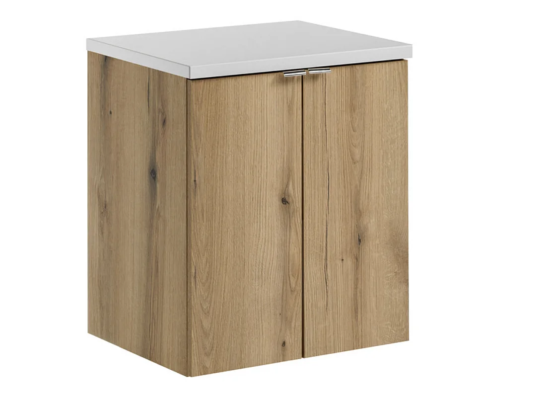 Meuble sous-vasque suspendu 2 portes avec plan NOVA OAK – Naturel et rangement pratique-Naturel/Blanc-Largeur 50 cm