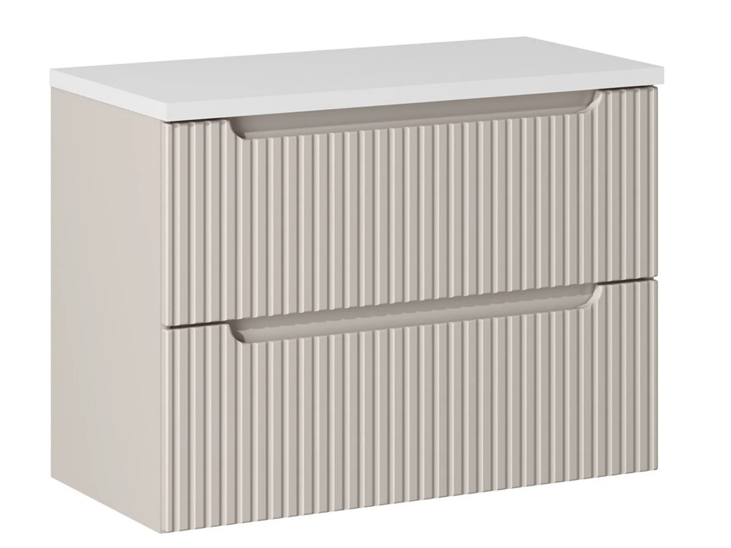 Meuble sous vasque suspendu 2 tiroirs avec plan NOVA-Taupe-Plateau Blanc-Largeur 60 cm