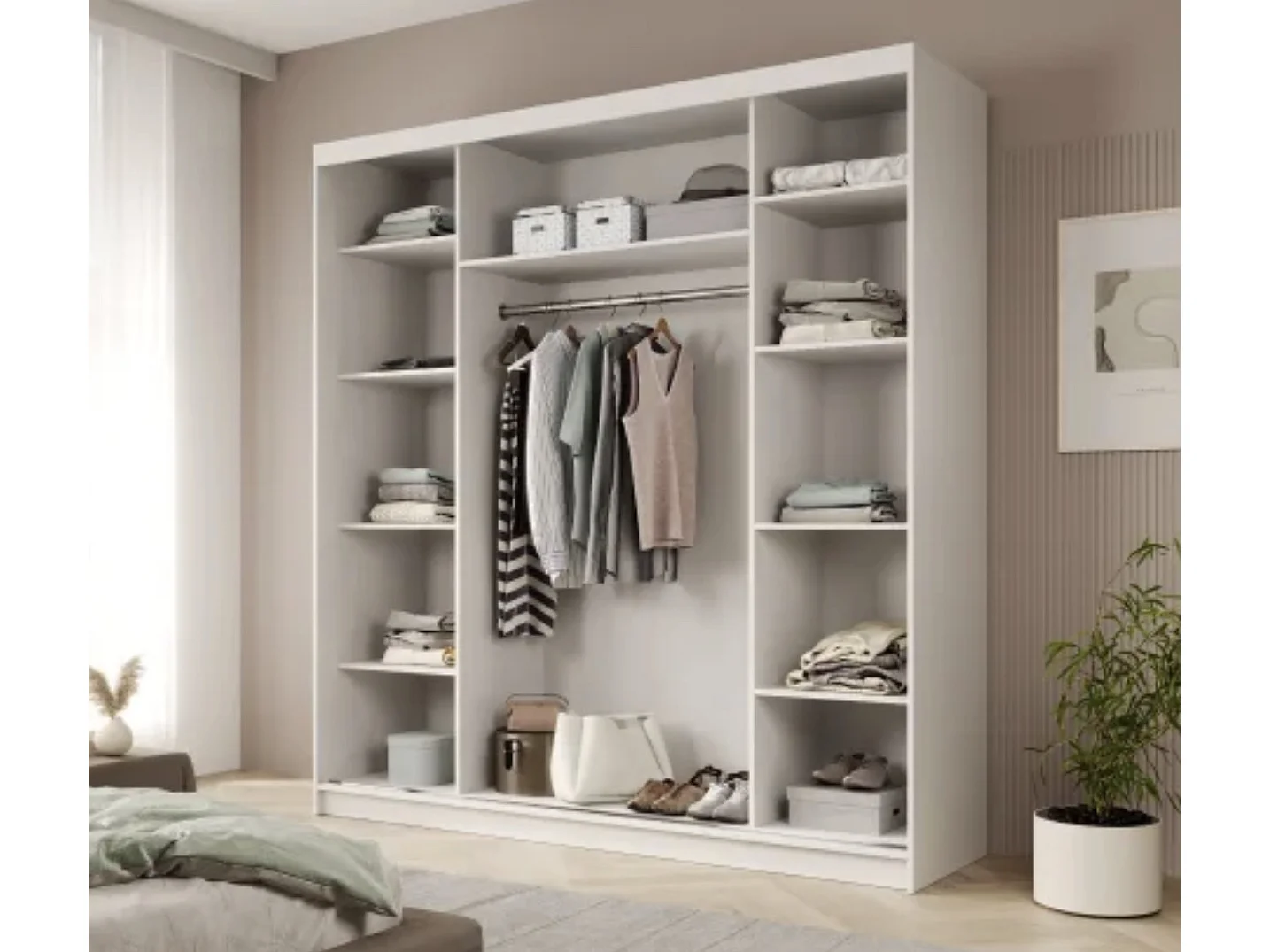 Armoire coulissante 3 portes ANLY 200cm – Dressing grande capacité-Blanc
