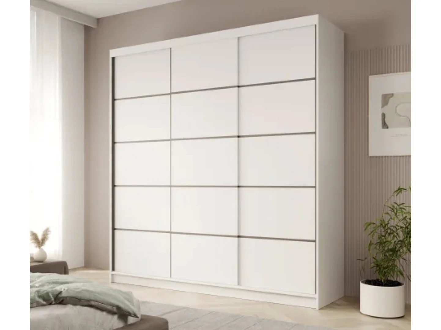 Armoire coulissante 3 portes ANLY 200cm – Dressing grande capacité-Blanc