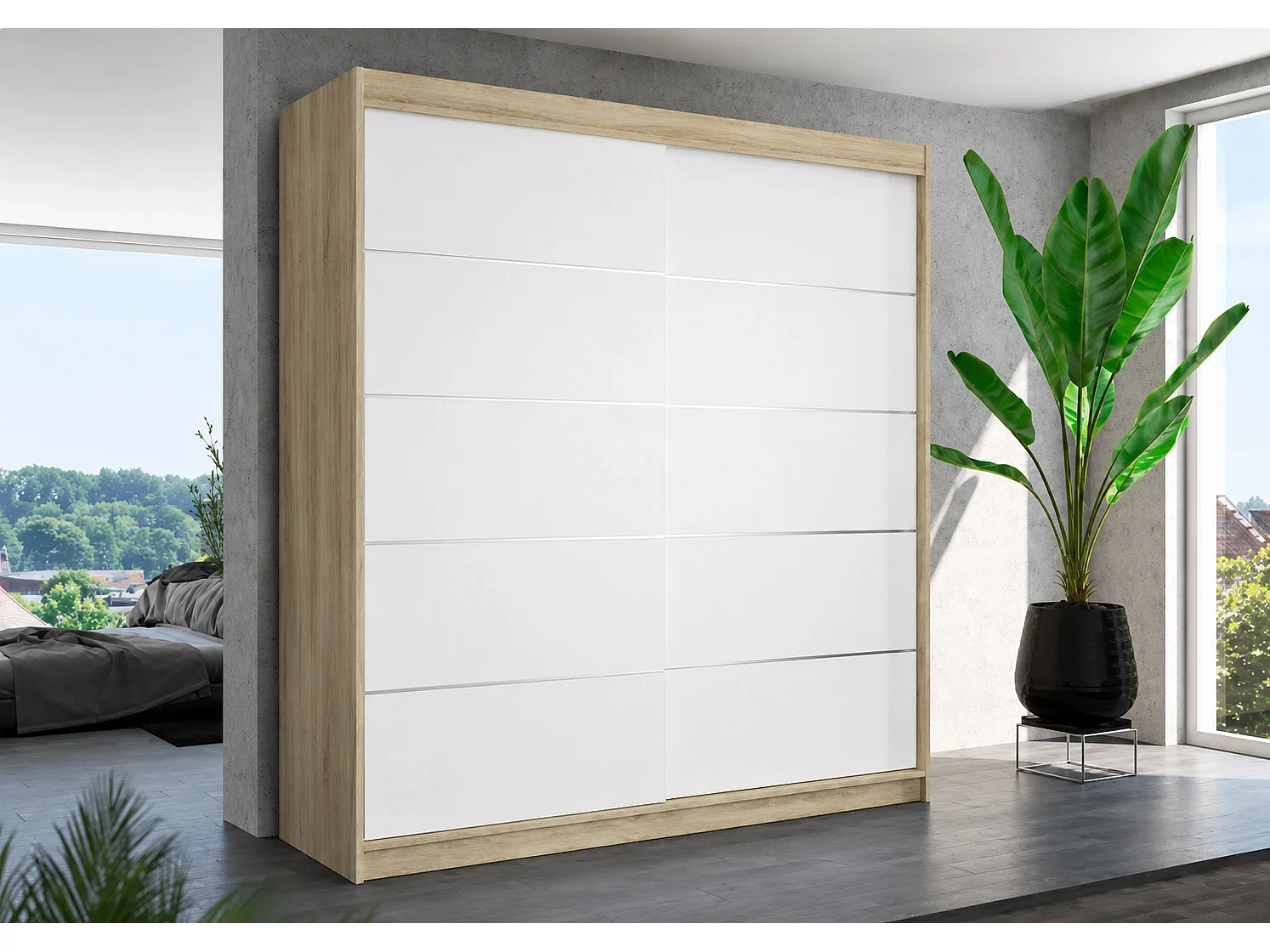 Armario VONA de 200 cm para dormitorio de adulto – Diseño contemporáneo-Topo