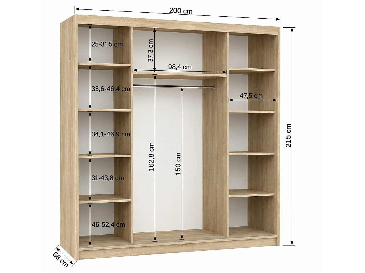 Armario VONA de 200 cm para dormitorio de adulto – Diseño contemporáneo-Topo