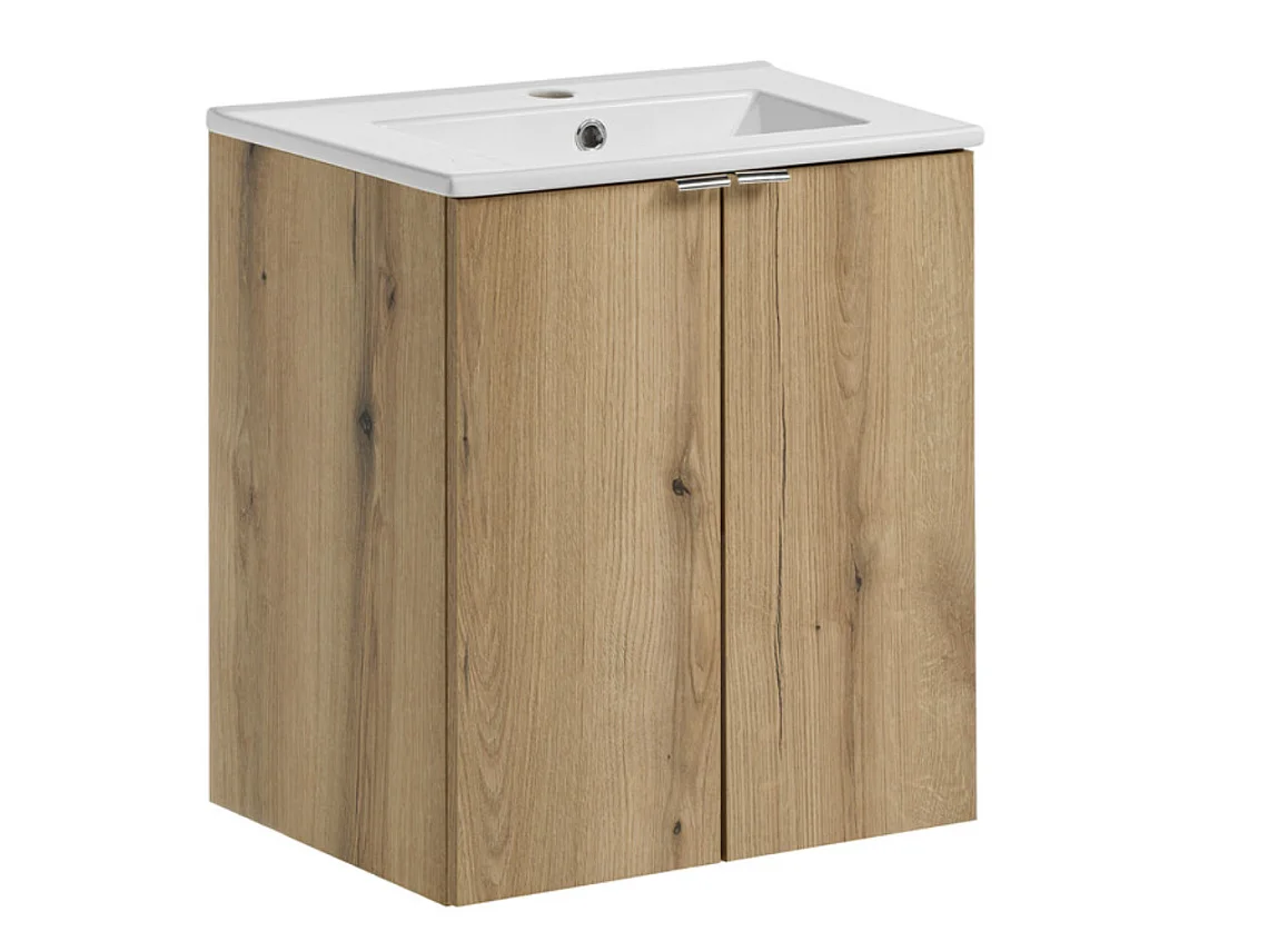Ensemble meuble salle de bain suspendu 2 portes avec vasque encastrée NOVA OAK-Largeur 50 cm