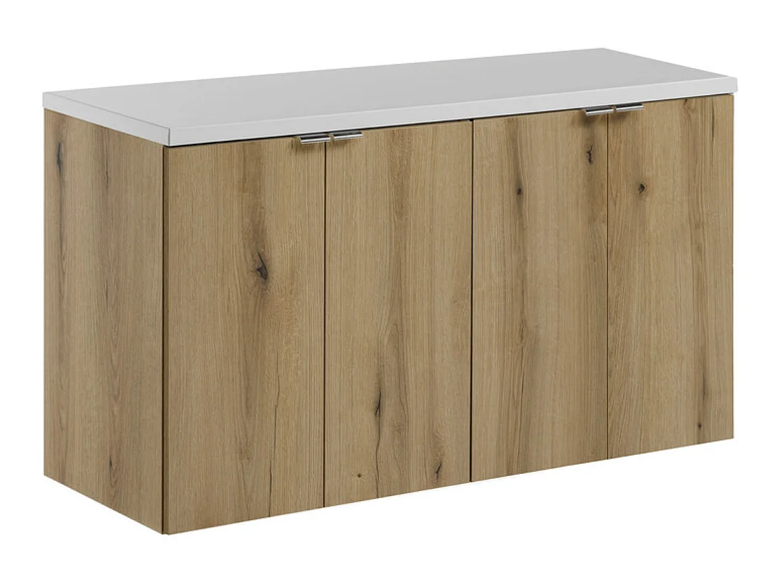 Meuble sous-vasque suspendu 2 portes avec plan NOVA OAK – Naturel et rangement pratique-Naturel/Blanc-Largeur 100 cm