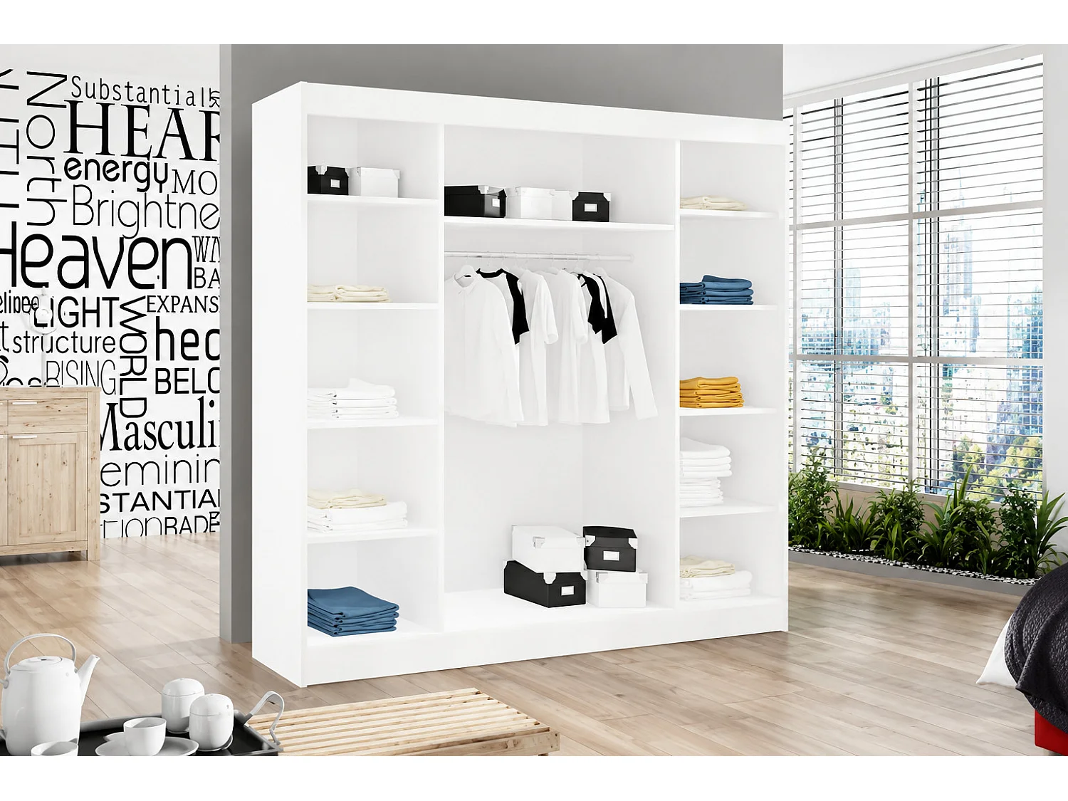 Armario para dormitorio de adulto TERIKA de 200 cm – Gran capacidad-Topo