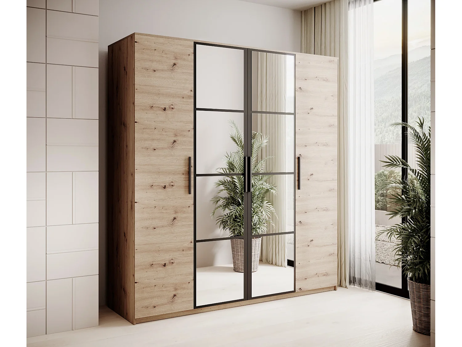 Armoire 4 portes avec miroir ADEN – Élégance, rangement et design moderne