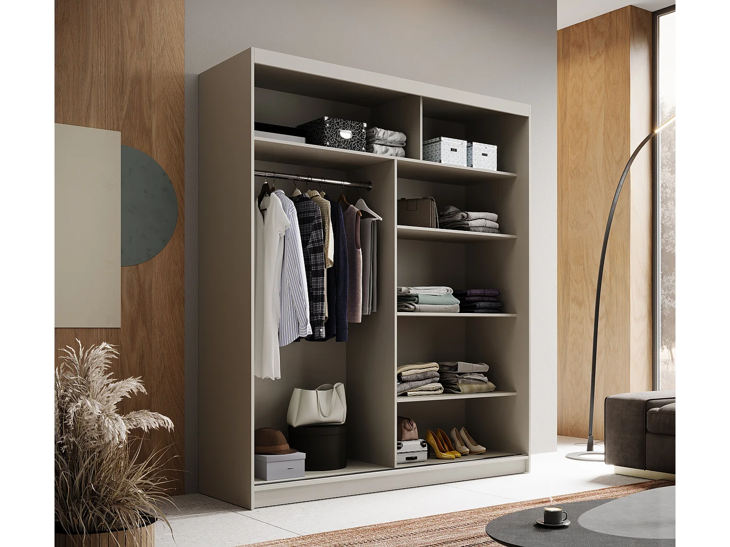 Armoire coulissante 2 portes ANLY 180cm – Dressing moderne-Beige