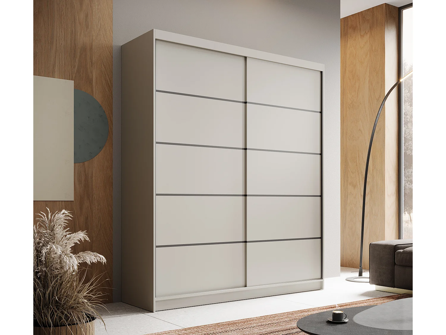 Armoire coulissante 2 portes ANLY 180cm – Dressing moderne-Beige