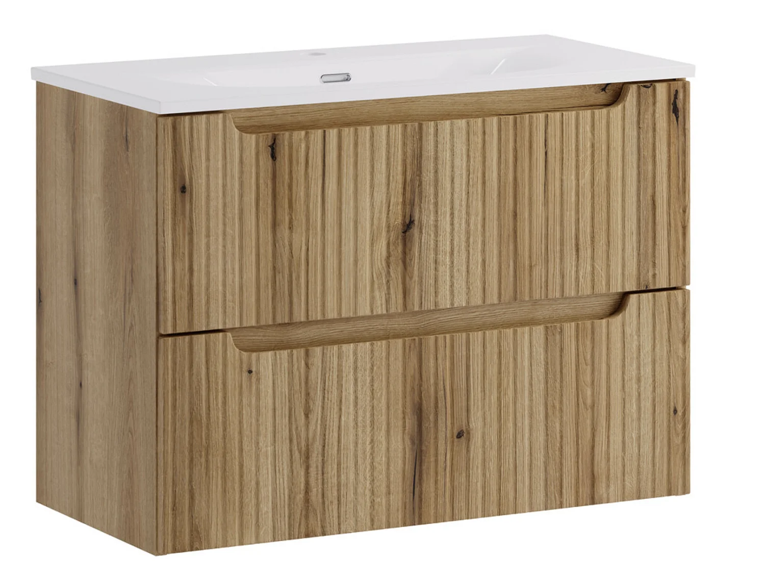 Meuble suspendu 2 tiroirs avec vasque encastrée NOVA-Naturel-Largeur 80 cm
