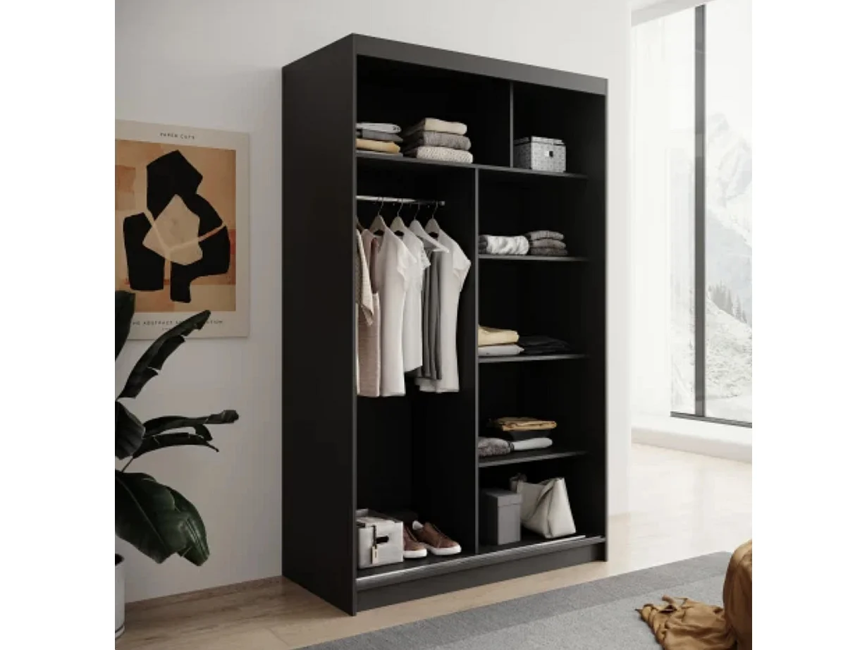 Armoire coulissante 2 portes ANLY 120cm – Compacte, moderne et fonctionnelle-Noir/Blanc