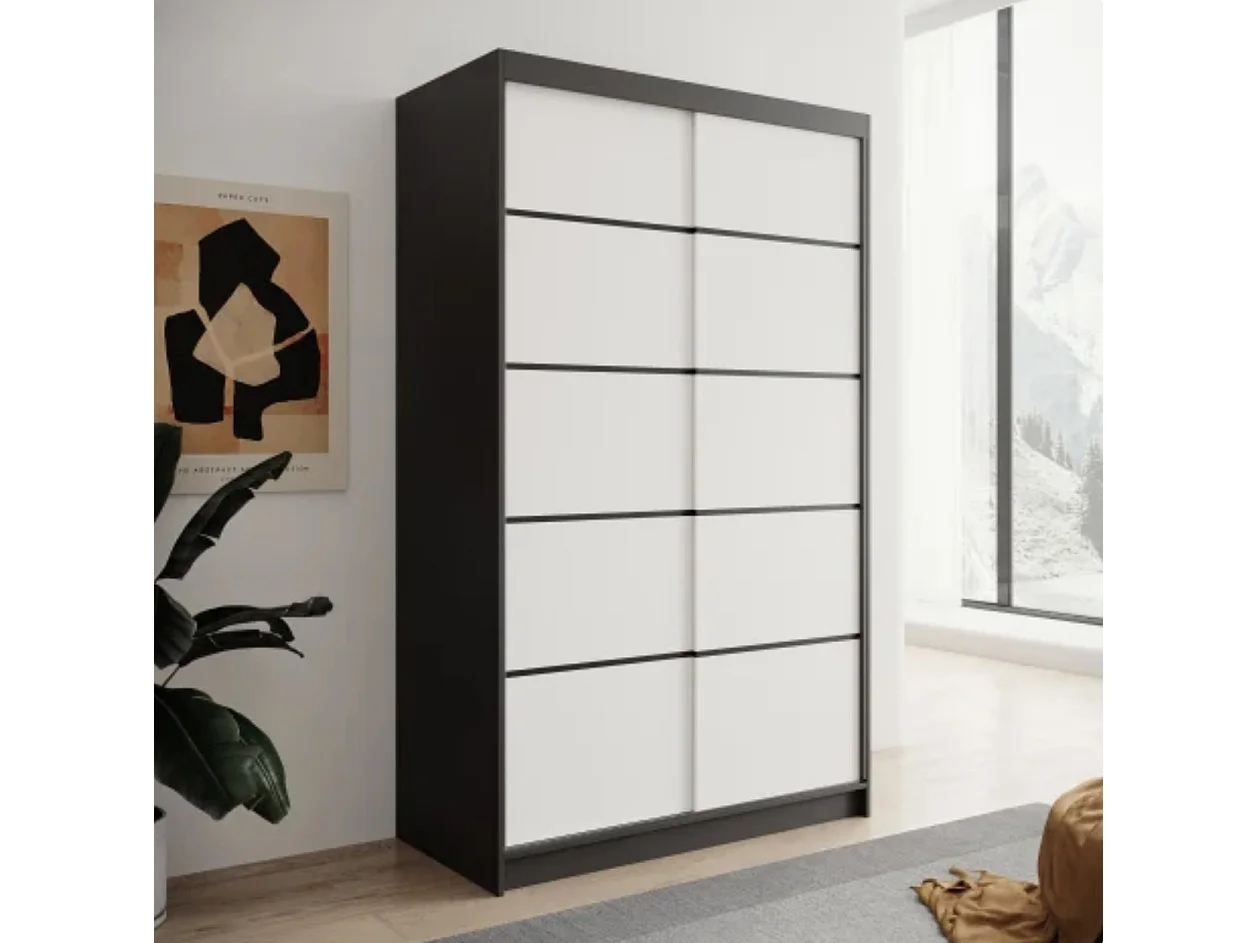 Armoire coulissante 2 portes ANLY 120cm – Compacte, moderne et fonctionnelle-Noir/Blanc