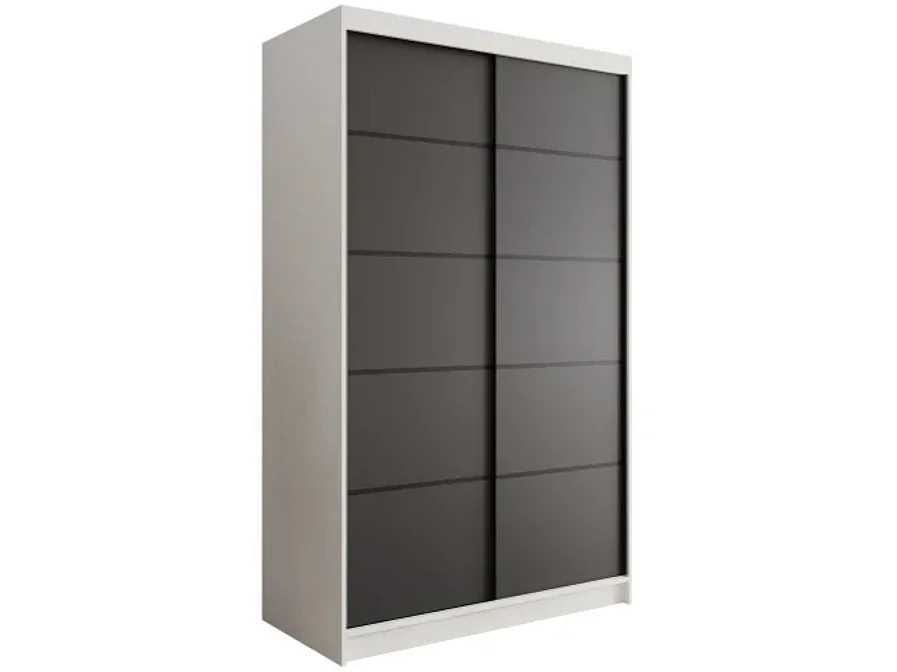 Armoire coulissante 2 portes ANLY 120cm – Compacte, moderne et fonctionnelle-Noir/Blanc