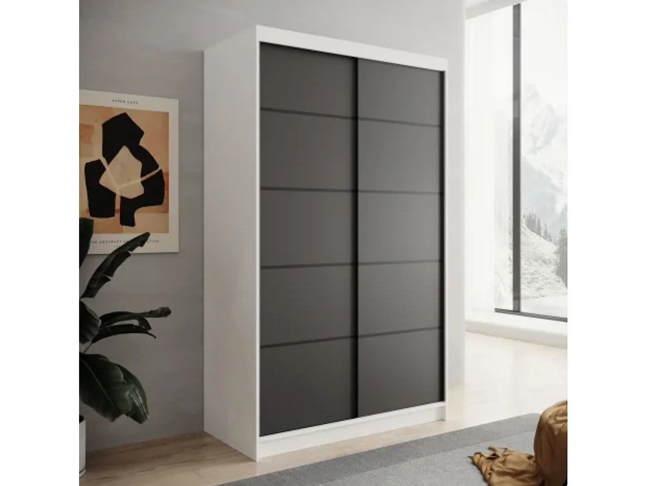 Armoire coulissante 2 portes ANLY 120cm – Compacte, moderne et fonctionnelle-Noir/Blanc