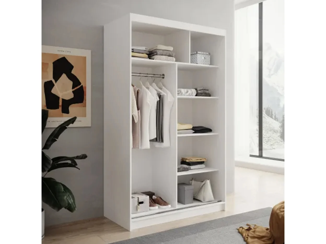 Armoire coulissante 2 portes ANLY 120cm – Compacte, moderne et fonctionnelle-Noir/Blanc