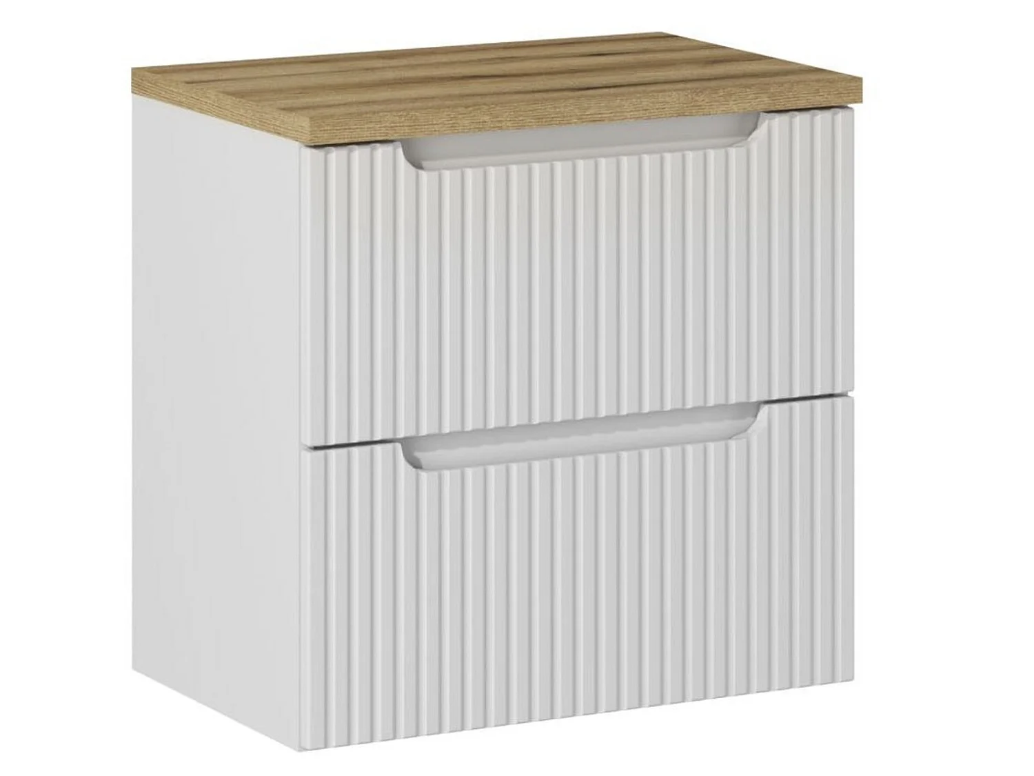 Meuble sous vasque suspendu 2 tiroirs avec plan NOVA-Blanc-Plateau Naturel-Largeur 60 cm