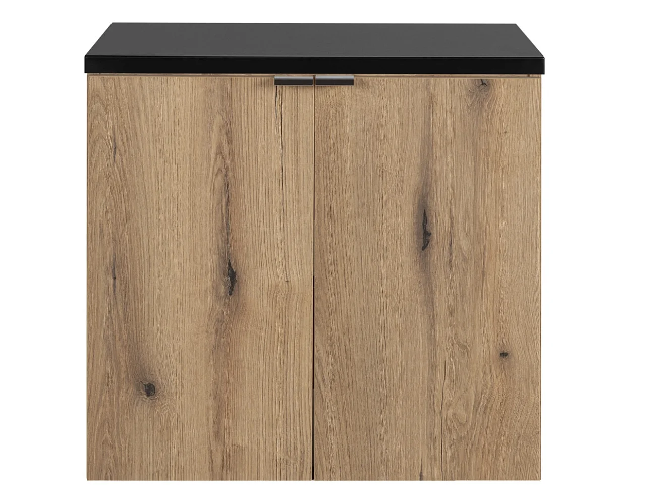 Meuble sous-vasque suspendu 2 portes avec plan NOVA OAK – Naturel et rangement pratique-Naturel/Noir-Largeur 60 cm