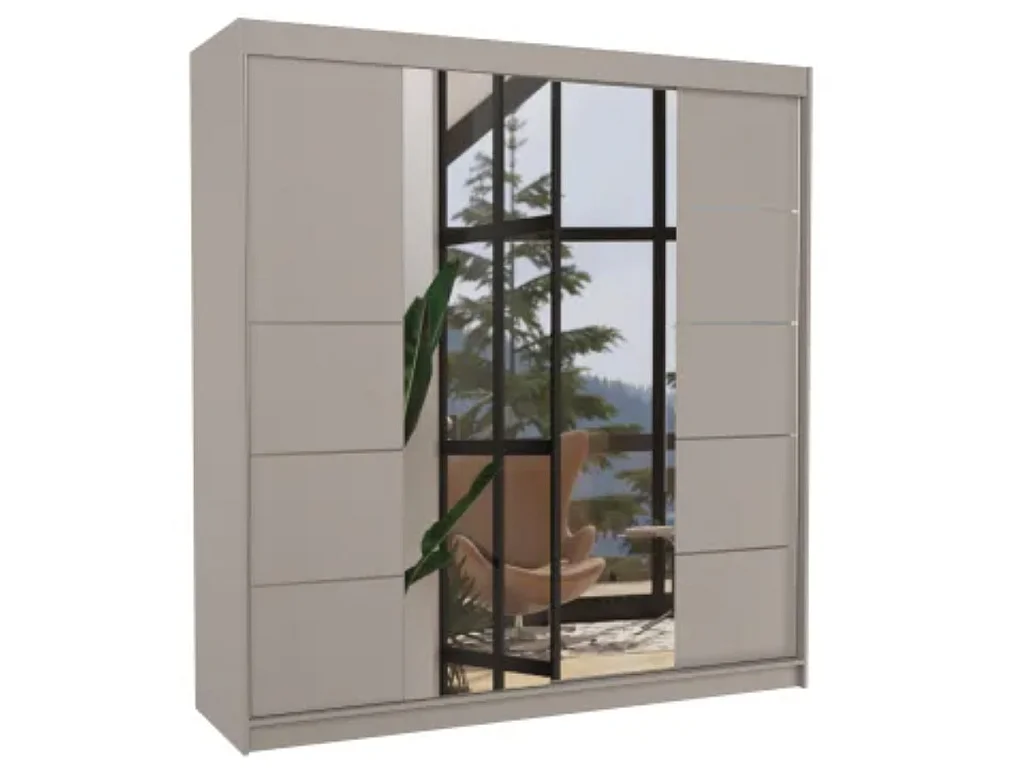 Armoire chambre adulte 2 portes coulissantes DALIA 200cm avec miroir-Taupe