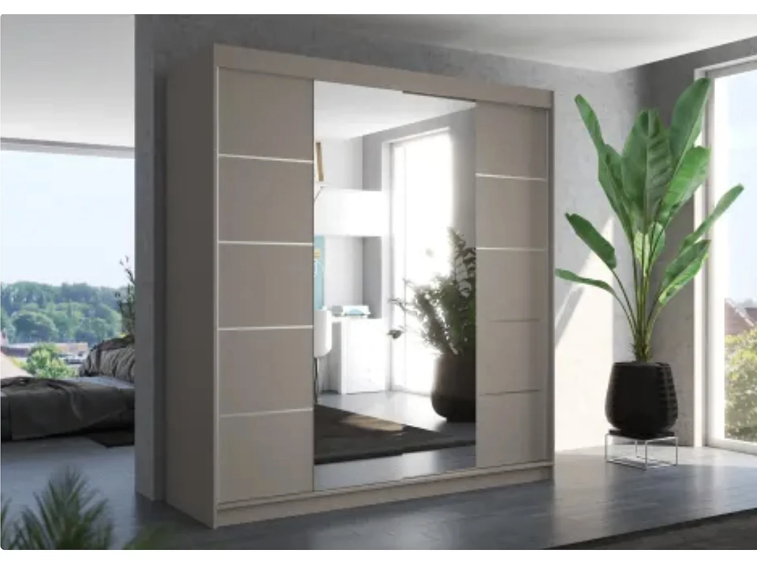 Armoire chambre adulte 2 portes coulissantes DALIA 200cm avec miroir-Taupe