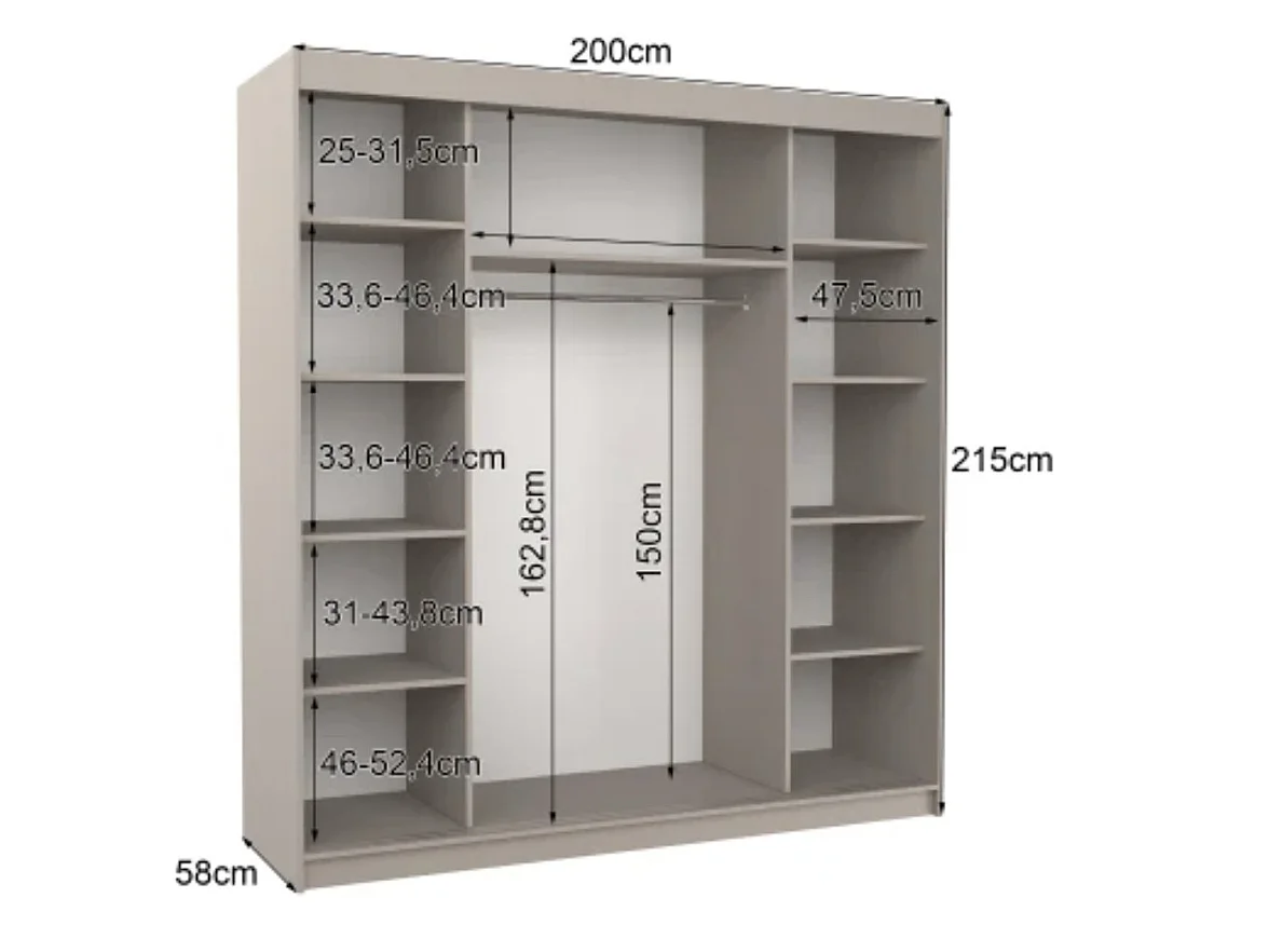 Armoire chambre adulte 2 portes coulissantes DALIA 200cm avec miroir-Taupe