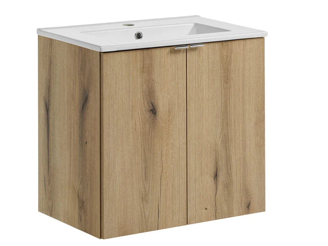 Ensemble meuble salle de bain suspendu 2 portes avec vasque encastrée NOVA OAK-Largeur 60 cm