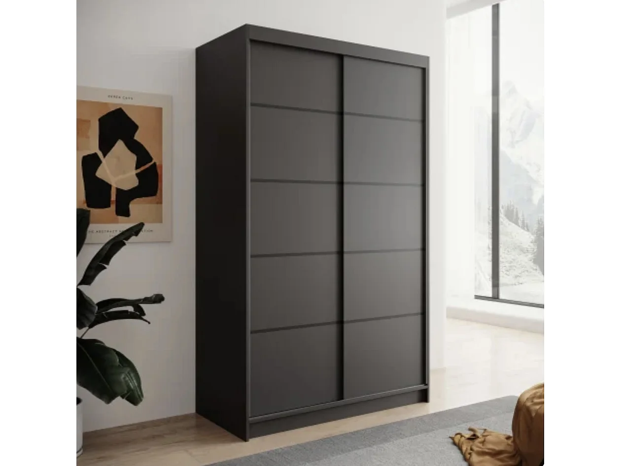 Armoire coulissante 2 portes ANLY 120cm – Compacte, moderne et fonctionnelle-Noir