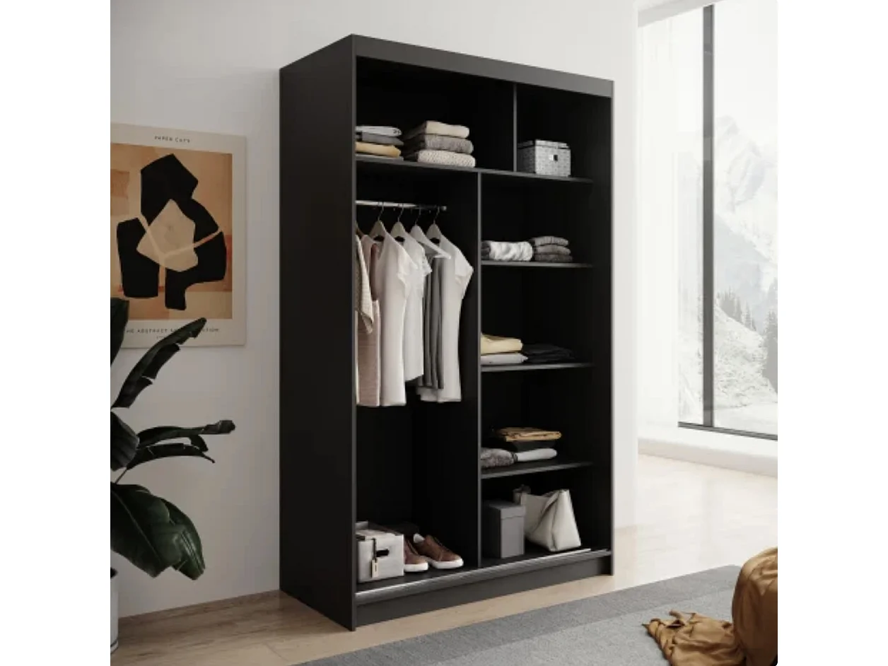 Armoire coulissante 2 portes ANLY 120cm – Compacte, moderne et fonctionnelle-Noir