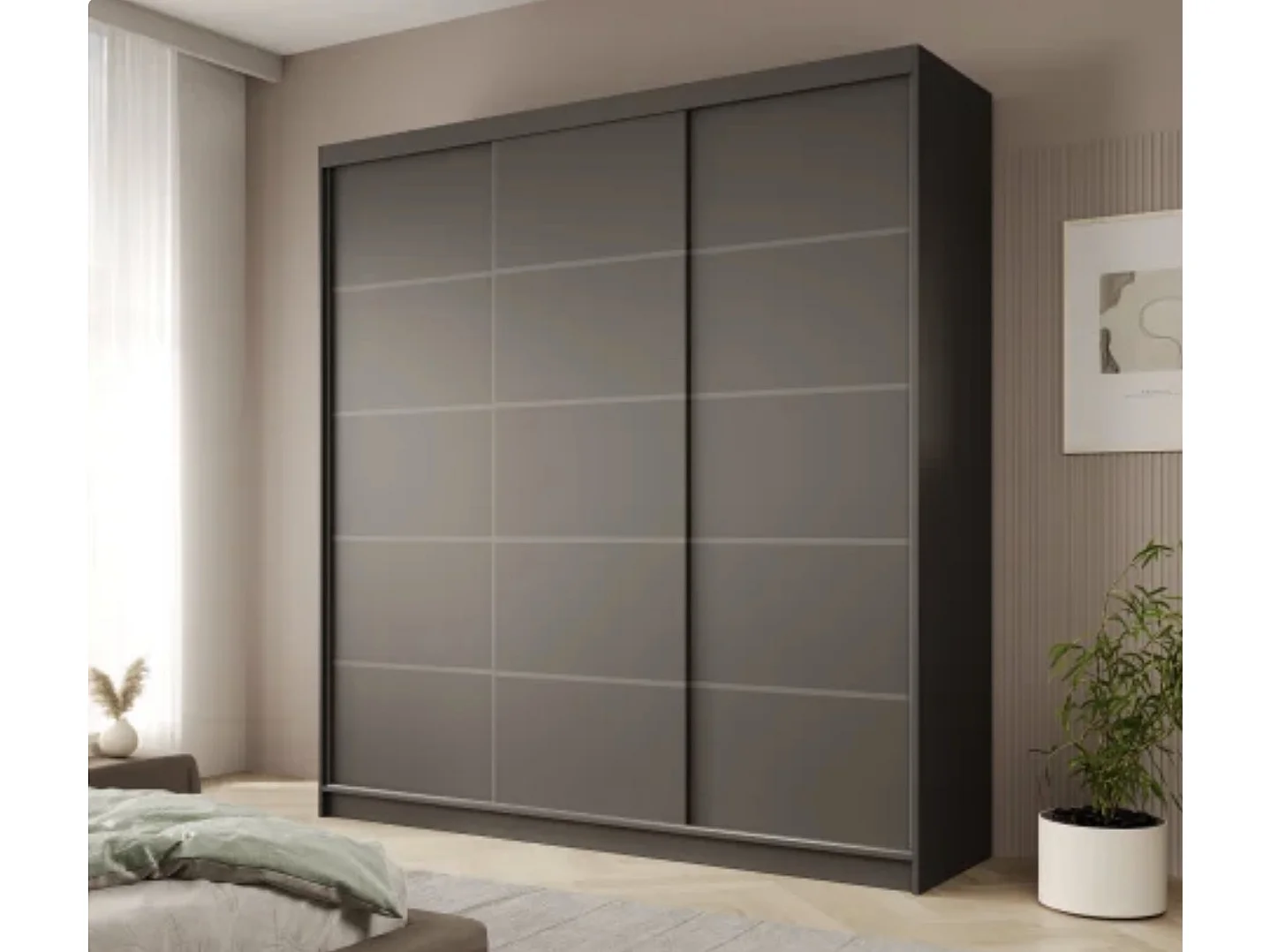 Armoire coulissante 3 portes ANLY 200cm – Dressing grande capacité-Noir
