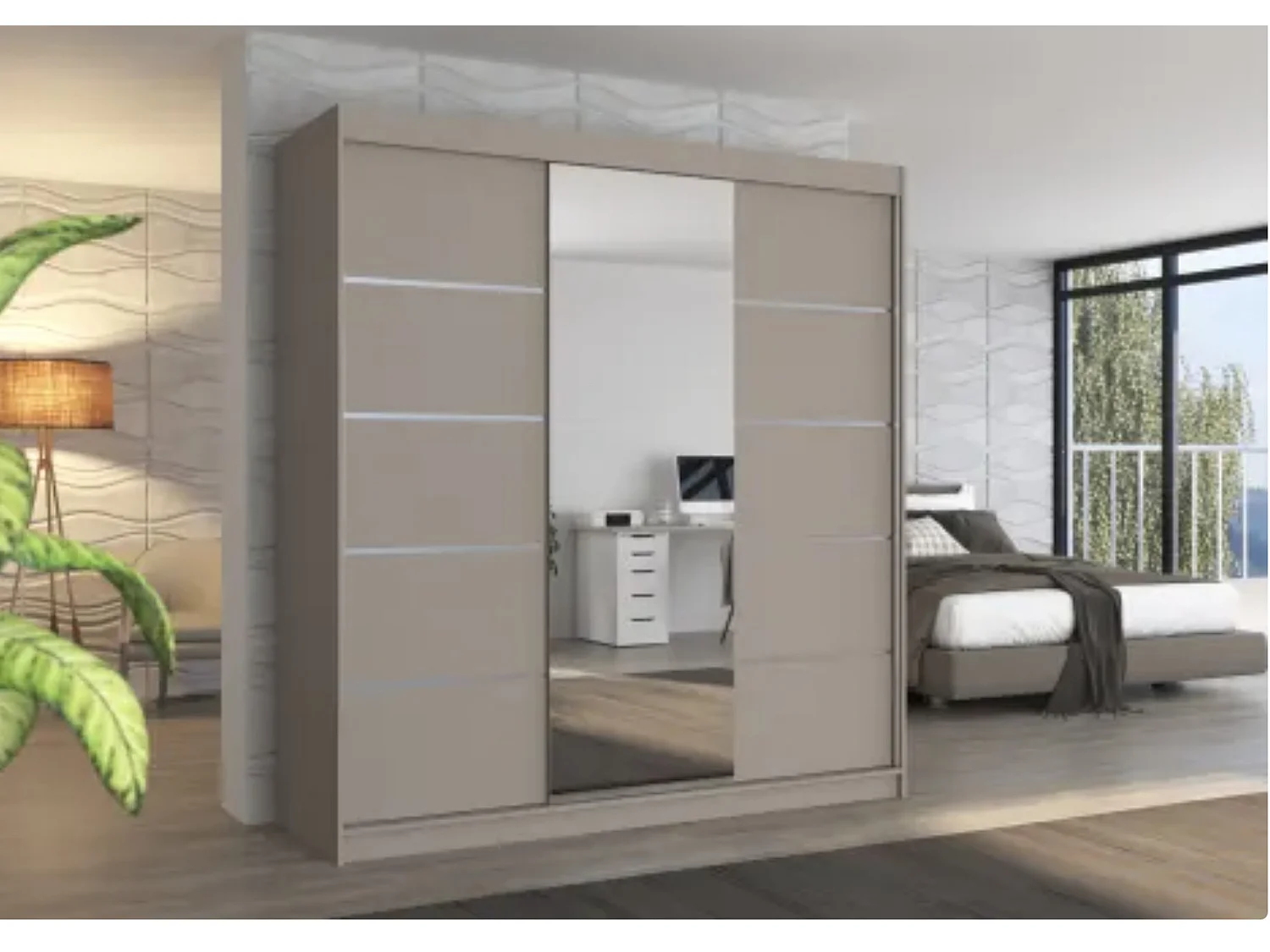 Armoire chambre adulte 2 portes coulissantes BAKER 200cm avec miroir-Taupe