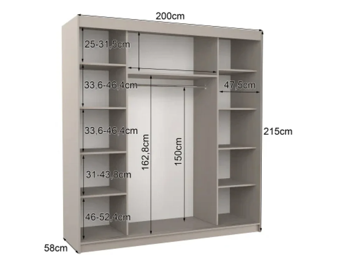Armoire chambre adulte 2 portes coulissantes BAKER 200cm avec miroir-Taupe