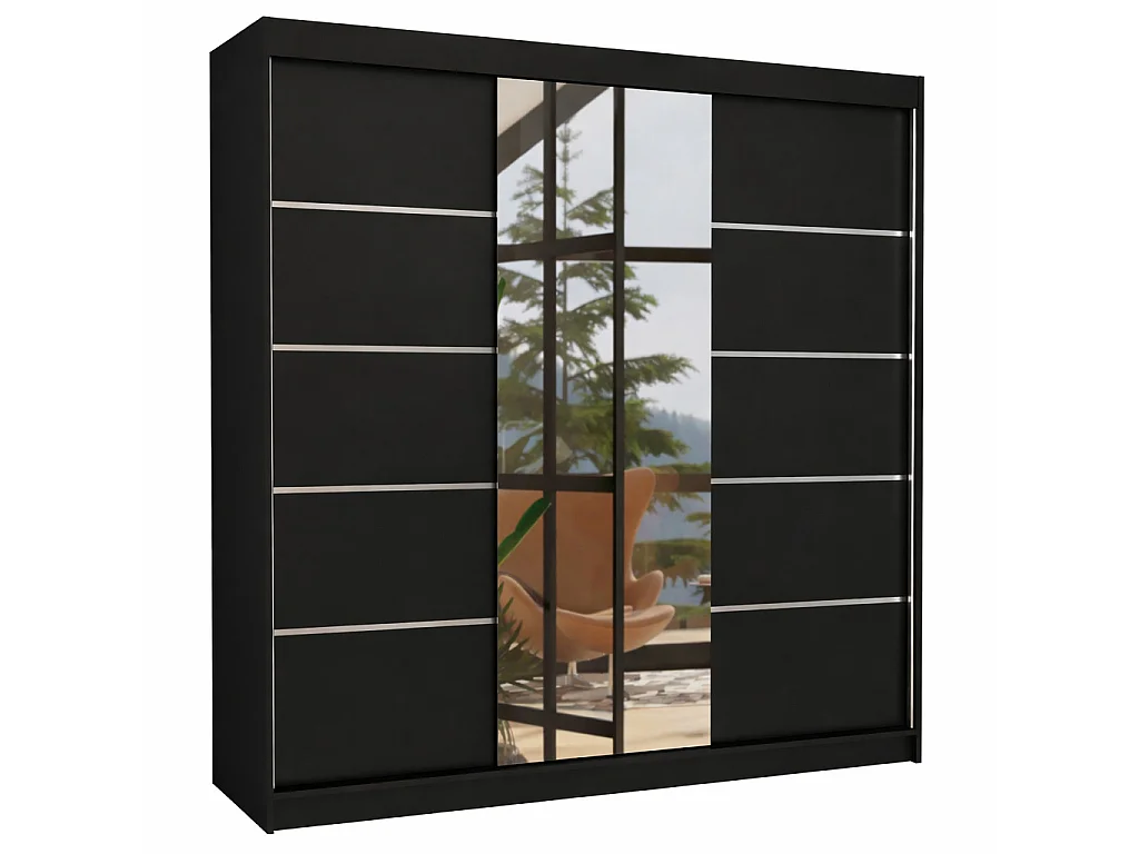 Armoire chambre adulte 2 portes coulissantes BAKER 200cm avec miroir-Taupe