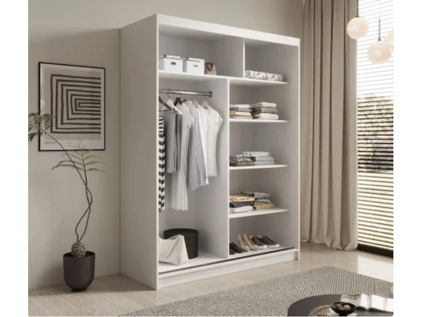 Armoire coulissante 2 portes ANLY 150cm-Blanc/Noir