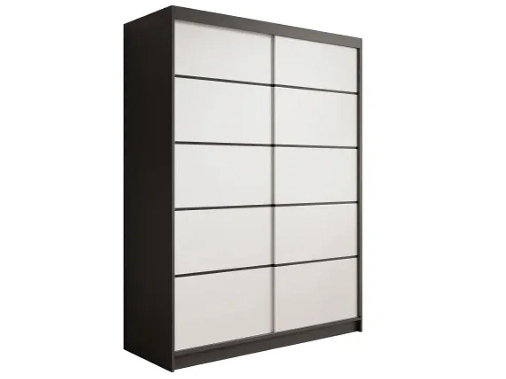 Armoire coulissante 2 portes ANLY 150cm-Blanc/Noir
