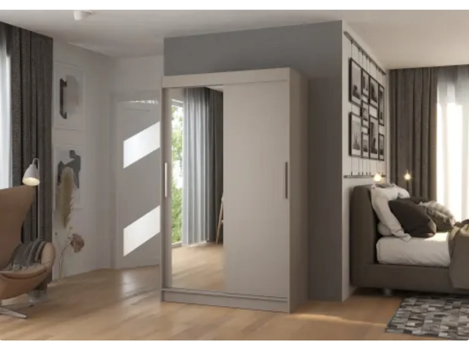 Petite armoire de chambre BAZO 2 portes coulissantes bois et miroir-Taupe-Largeur 120 cm