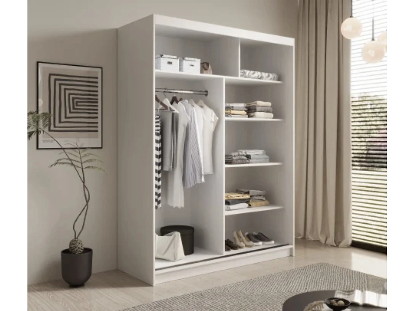 Armoire coulissante 2 portes ANLY 150cm-Blanc