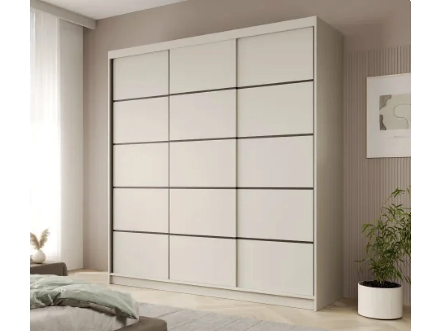 Armoire coulissante 3 portes ANLY 200cm – Dressing grande capacité-Beige