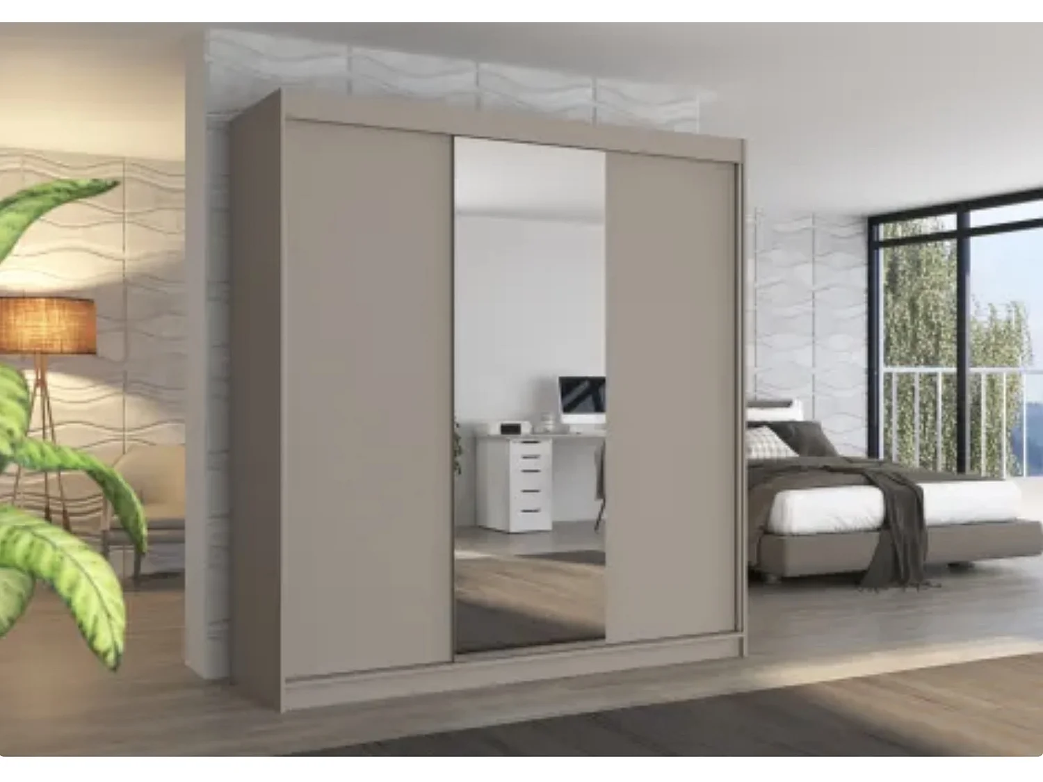 Armoire chambre adulte 2 portes coulissantes bois et miroir ZAFA 200cm-Taupe