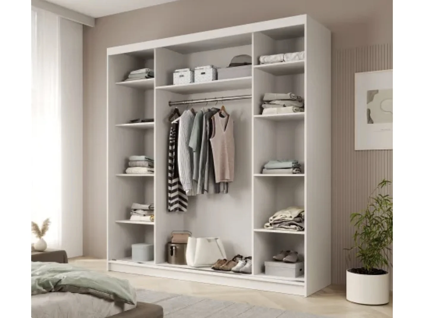 Armoire coulissante 3 portes ANLY 200cm – Dressing grande capacité-Blanc/Noir