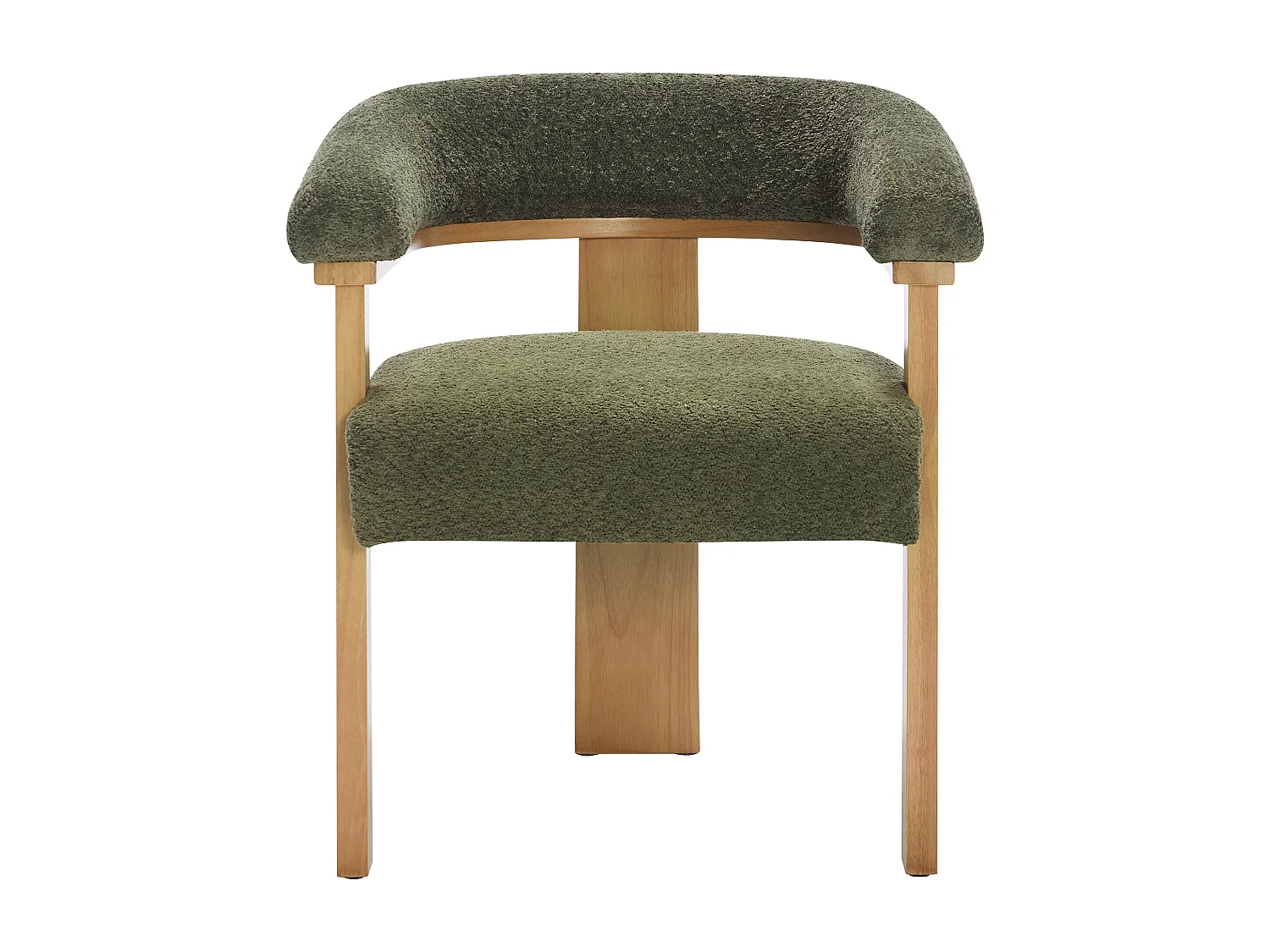 Lot de 2 chaises avec accoudoirs en tissu bouclette et bois d'hévéa naturel - Kaki - LIVELIA